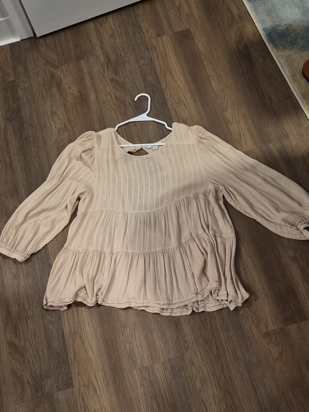 American Eagle Outfitters Cream Tiered Peasant Tunic Top